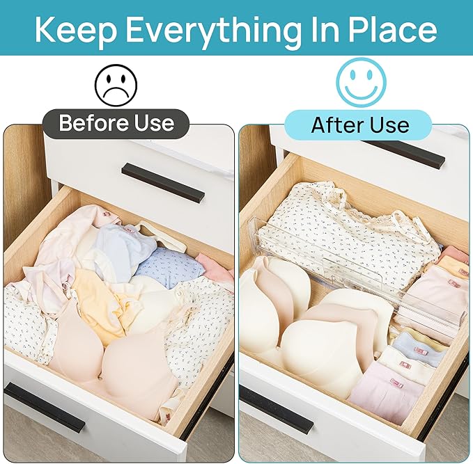 Vtopmart 14 Pack Drawer Dividers for Clothes, Adjustable 4" High Expandable from 10.2"-16.6" Dresser Drawer Organizer, Clear Plastic Separators for Dresser, Baby Clothing, Cosmetic and Office Storage