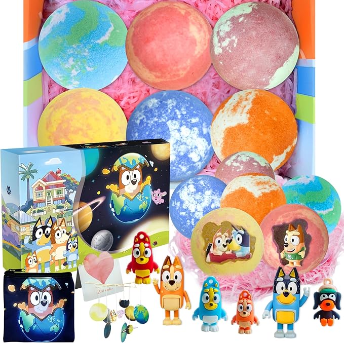 Bath Bombs for Kids: Blue Heeler SleepyTime Bath Bombs with Surprise Inside, Easter Bath Bomb Rich in Natural Essential Oils, Planet Bath Bomb Gift Set for Dry Skin Moisturize, Kid Bath Toys (6 Pcs)