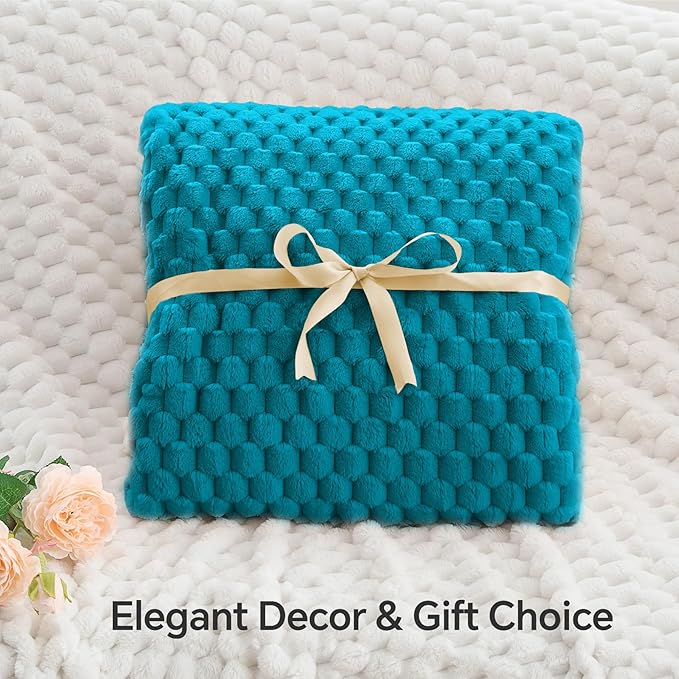BEDELITE Fleece Throw Blanket for Couch & Bed - 3D Jacquard Decorative Jewel Blue Blanket, Super Soft and Cozy Warm Fuzzy Blanket All Seasons Suitable, 60x80Inches