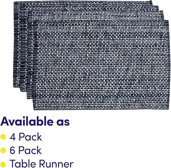 Sweet Home Collection 100% Cotton Placemats for Dining Room Rectangle Two Tone Woven Fabric 13" x 19" Soft Durable Table Mat Set, Set of 6, Navy