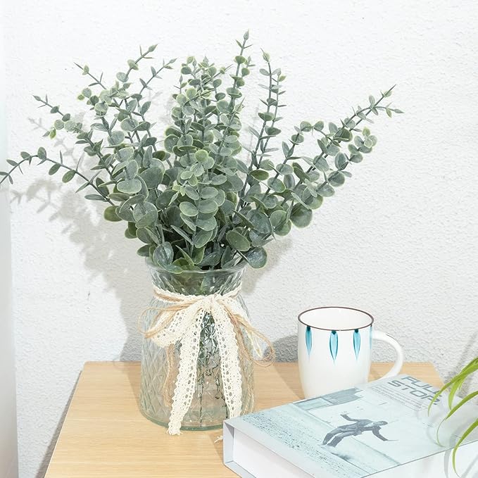 CEWOR 80pcs Artificial Eucalyptus Stems Fake Eucalyptus Leaves Stems Real Touch Leaf Branches for Flower Bouquet Wedding Easter Centerpiece Spring Home Office Decor