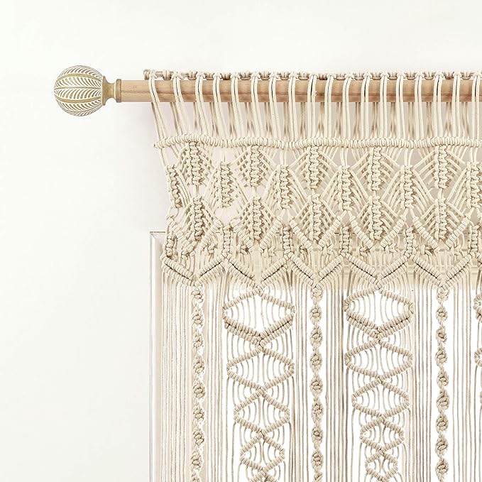 Lush Decor Boho Macrame Textured Cotton Valance, 40" W x 30" L, Neutral - Boho Kitchen Curtains & Wall Decor - Macrame Valance - Bathroom Window Curtains
