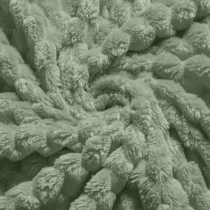 Vessia Flannel Fleece Throw Blanket, 3D Jacquard Sage Green Fuzzy and Warm Blanket for Couch,Sofa,Bed,Chair, 300GSM Super Soft Touch Cozy Throw for All-Season Home Decor(50x40inch)