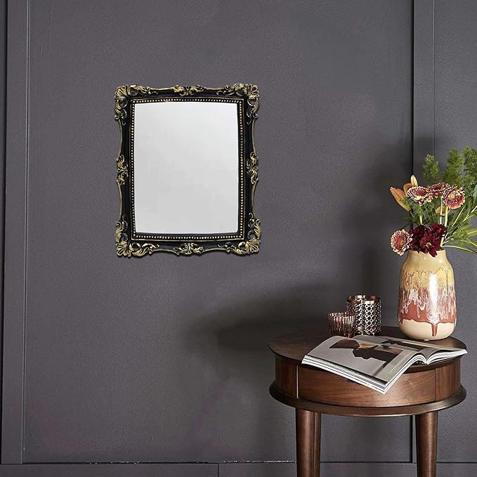 Funerom Vintage 11 x 9.5 inch Decorative Mirror, Wall Mounted & Tabletop Makeup Mirror ,Square (Black)
