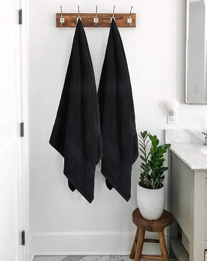 BOUTIQUO Premium Cotton 4 Pack Bath Towel Set - 100% Pure Cotton - 4 Bath Towels 27x54 - Ideal for Everyday use - Ultra Soft & Highly Absorbent - Black