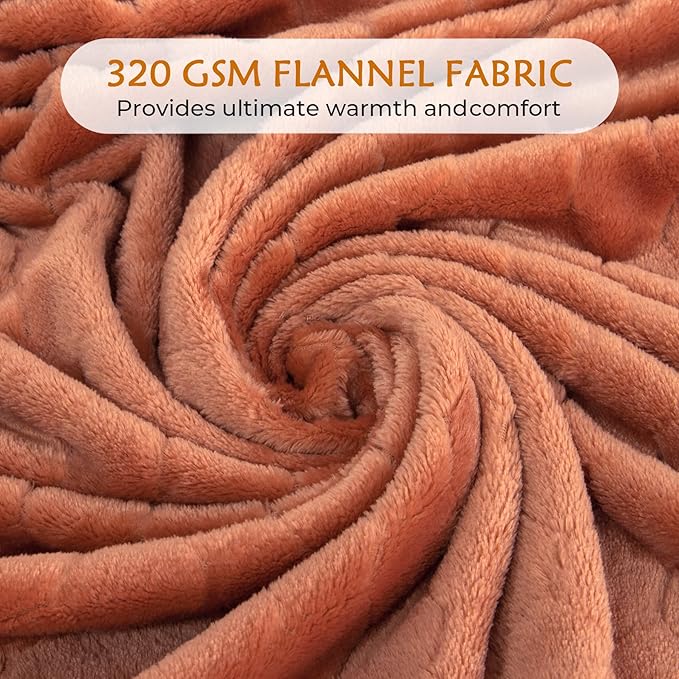 TOONOW Fleece Blanket Textured Fuzzy Plush Throw Blanket Twin Size 60" x 80", Super Soft Fluffy Bed Blanket Geometric Pattern Comfy Microfiber Flannel Blankets for Couch, Bed, Sofa, Carnelian