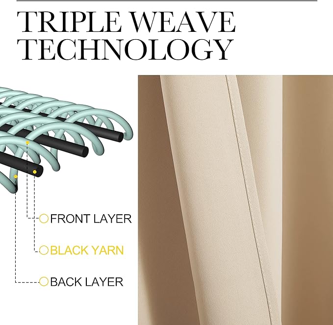 NICETOWN Bedroom Blackout Curtains Panels, 1 Pair, 52 inches by 92 Inch, Biscotti Beige, Triple Weave Energy Saving Thermal Insulated Solid Grommet Blackout Draperies for Patio