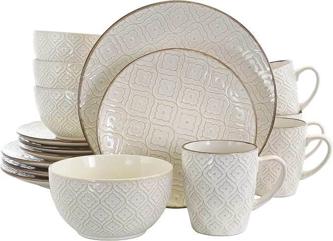 Elama White Lily 16 Piece Luxurious Stoneware Dinnerware with Complete Setting for 4