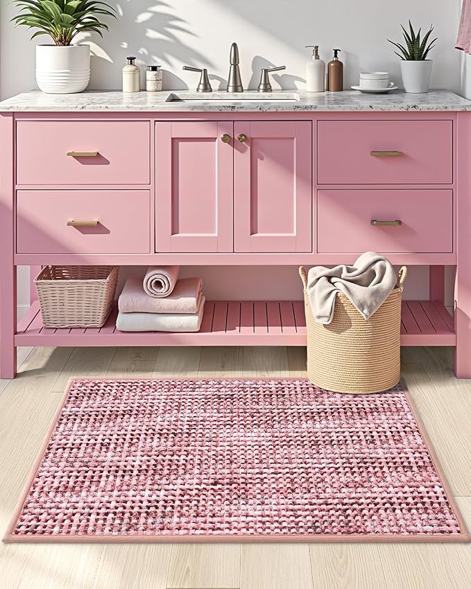 LUMI Chenille Bathroom Rugs, 24"x36" Extra Soft Non Slip Absorbent Bath Rugs, Washable Bath Mats for Bathroom Floor Tub and Shower, Red
