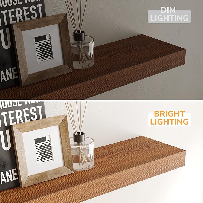 BAMEOS Floating Shelves, 16x6 American Oak Wall Mounted Wooden Shelves with Invisible Brackets Set of 3, Hanging Wall Shelves Decoration for Bedroom, Bathroom, Living Room and Kitchen