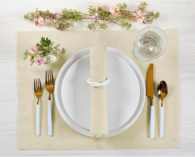 Solino Home Linen Cloth Placemats Set of 4-100% Pure Linen Birch Placemats 14 x 19 Inch for Summer - Fete