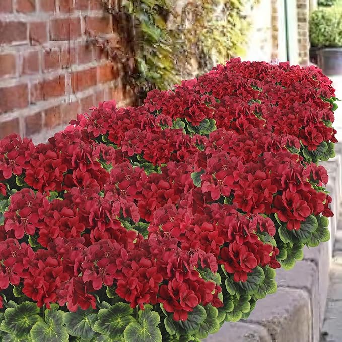 2 Pcs Artificial Geraniums for Outdoor Silk Geranium Flowers Red Artificial Geranium Bush Faux Flowers Geraniums Branch for Garden Patio Grave Cemetary Vase Table Centerpiece Indoor Decor