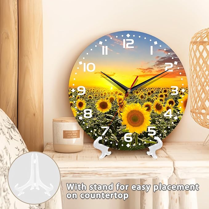 Clock for Living Room, Sunflowers Fields Under The Sunshine Wall Clock, Contemporary Home Decor Easy to Read Wall Clock for Living Room, Bedroom, Bathroom and Kitchen, 10 Inch