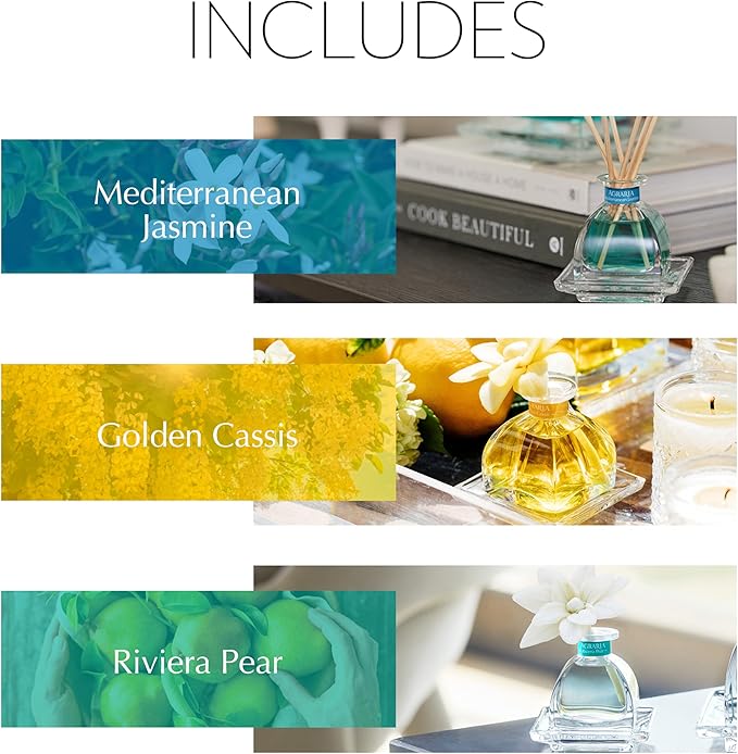 Agraria at The Beach PetiteEssence Collection, Handmade Sola Flower Reed Diffuser Set of 3, 1.7 oz Each, Scented Oil Diffuser Gift Set for Home