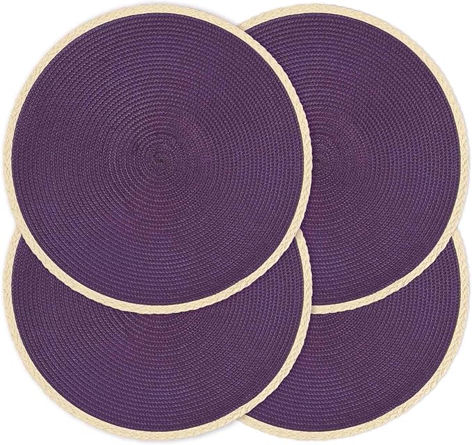 Noctiflorous Round Braided Placemats Set of 4 Table Mats 15 Inches Washable Heat Resistant for Dining Table Non-Slip Indoor Outdoor Place Mats for Easter(01 Lavender Purple 4)