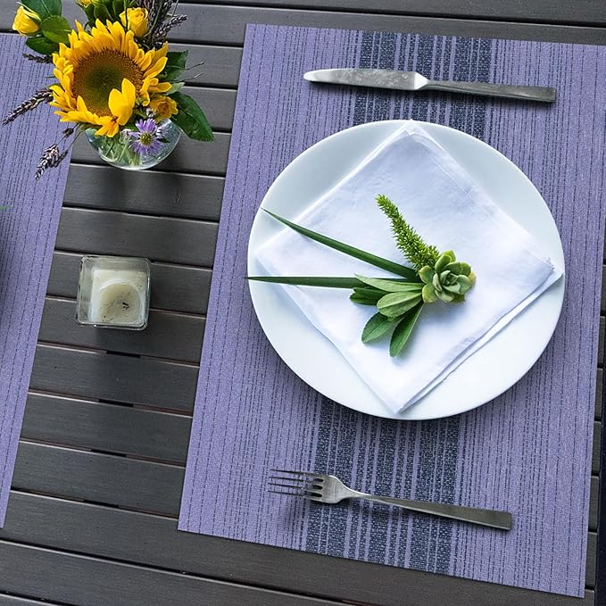Winknowl Placemats, Set of 8 Heat Resistant Stain Resistant Woven Vinyl Insulation Place mats, Durable Washable Elegant Table Mats for Dining (Purple)