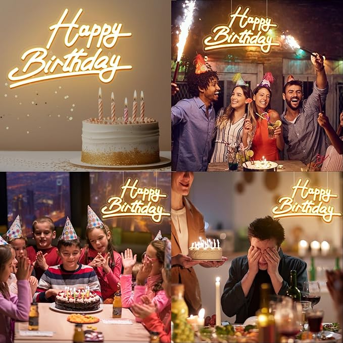 Happy Birthday Neon Sign Battery Operated, Usb Powered Neon Signs for Wall Decor, Adjustable Brightness Happy Birthday Signs(15 x 9.6 inches)