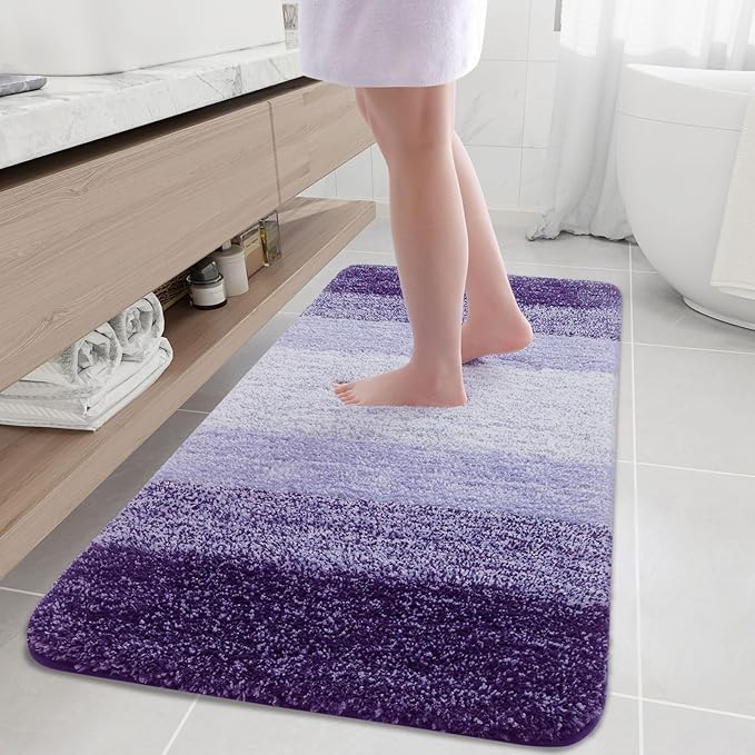 Arotive Microfiber Bathroom Rugs, Shaggy Soft and Absorbent Bath Rug, Non-Slip, Thick Plush Machine Washable Dry Bath Mats for Bathroom, Tub and Shower, 54x24, Dark Purple