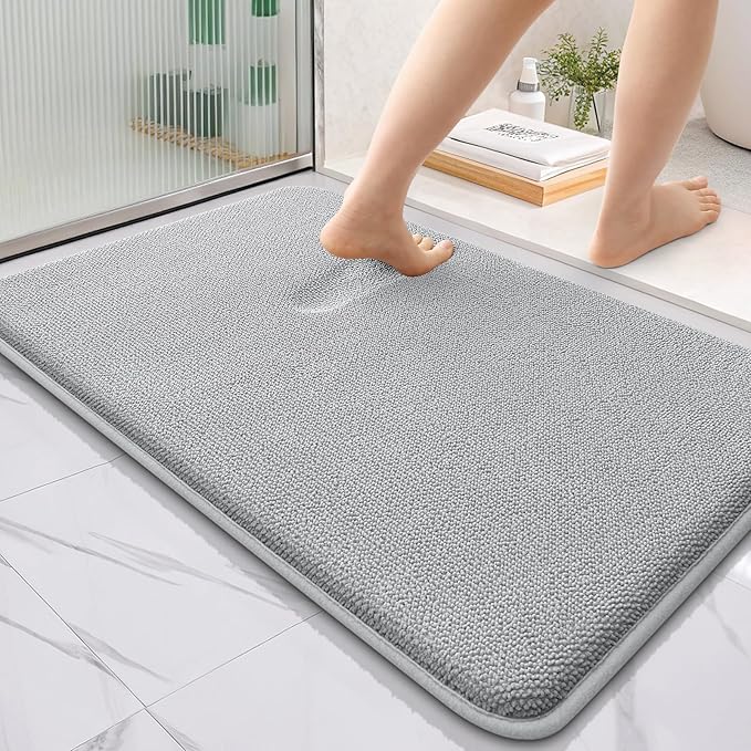 OLANLY Thick Memory Foam Bath Mat Rug 36x24, Extra Soft Absorbent Bathroom Rug, Quick Dry Bath Mats, Non-Slip, Machine Washable Carpet for Bathroom, Tub and Shower, Home Decor Accessories, Light Grey