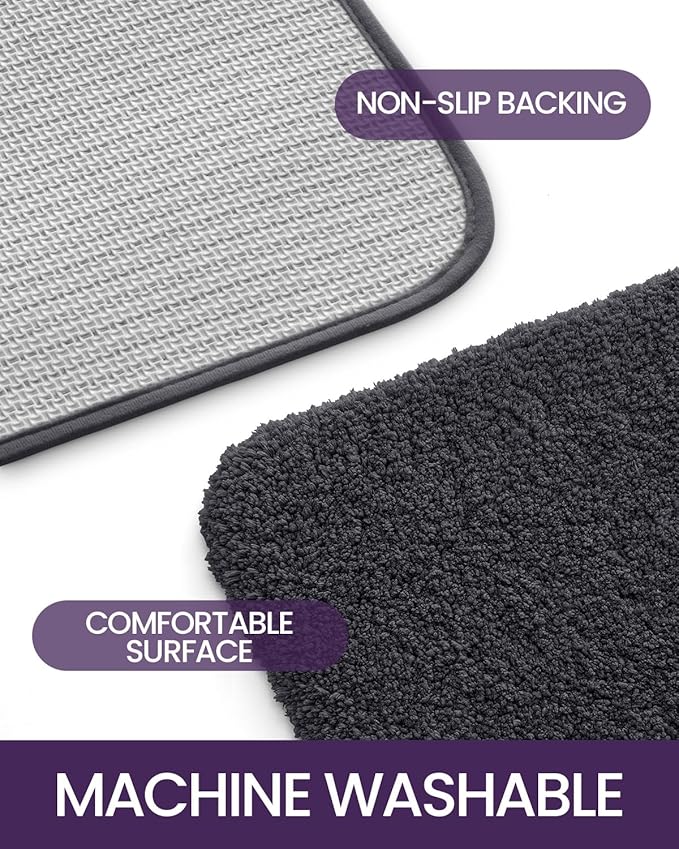 DEXI Bathroom Rug Mat 43x24, Extra Soft and Absorbent Bath Rugs, Washable Non-Slip Thick Carpet Mat for Shower Floor, Tub, Charcoal