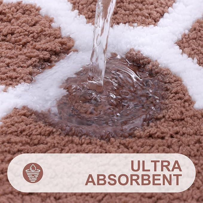 OLANLY Bathroom Rugs 24x16, Soft and Absorbent Microfiber Bath Rugs, Non-Slip Shaggy Shower Carpet, Machine Wash Dry, Bath Mats for Bathroom Floor, Tub and Shower, Camel