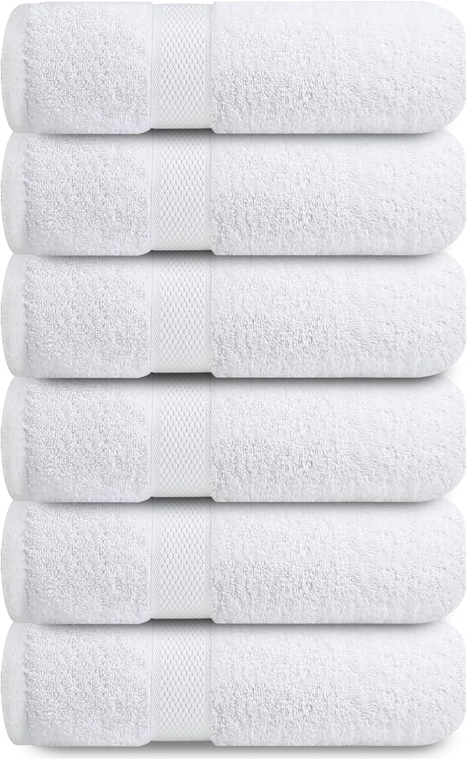 Infinitee Xclusives Luxury 100% Ring-Spun Cotton Hand Towels for Bathroom Set of 6 (16x28 inches) - Soft, Absorbent & Quick-Drying Bath Towels for Bathroom, Gym, Spa & Hotel Use (Brilliant White)