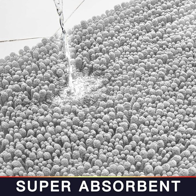 Walensee Large Bathroom Rug Non Slip Bath Mat (72x24 Inch Light Grey) Water Absorbent Super Soft Shaggy Chenille Machine Washable Dry Extra Thick Perfect Absorbant Best Plush Carpet for Shower Floor