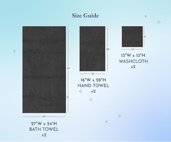 California Design Den 6 Piece Everyday Towel Set - 2 Bath Towels for Bathroom, 2 Hand Towels and 2 Washcloths - 100% Cotton, Soft, Quick-Dry & Absorbent Towels for Bathroom, Spa, Gym & Kitchen - Grey