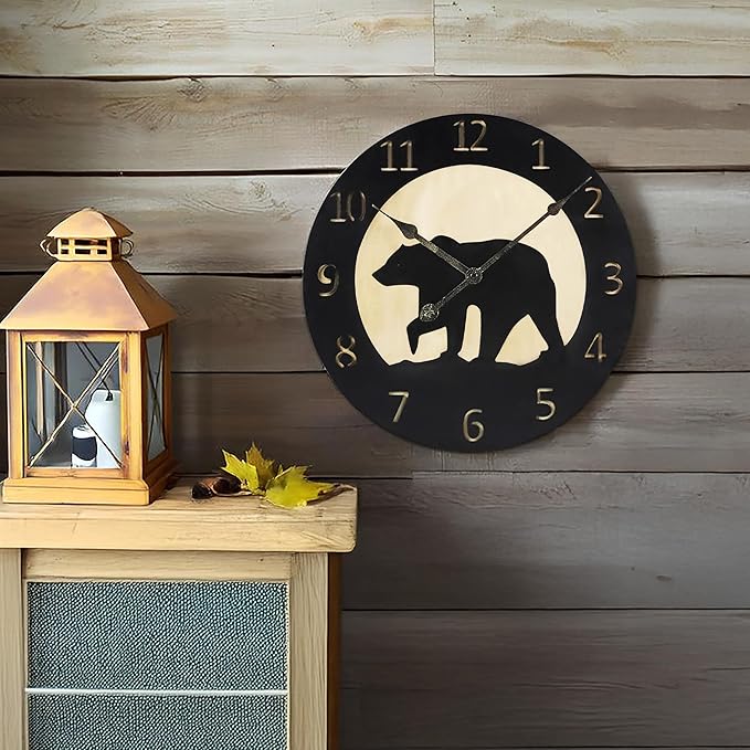 Young's Inc Wood Block Home Wall Clock and Sign, Wall Art for Living Room Decor, Farmhouse, Wall Decor, Battery Operated Clock, Set of 4