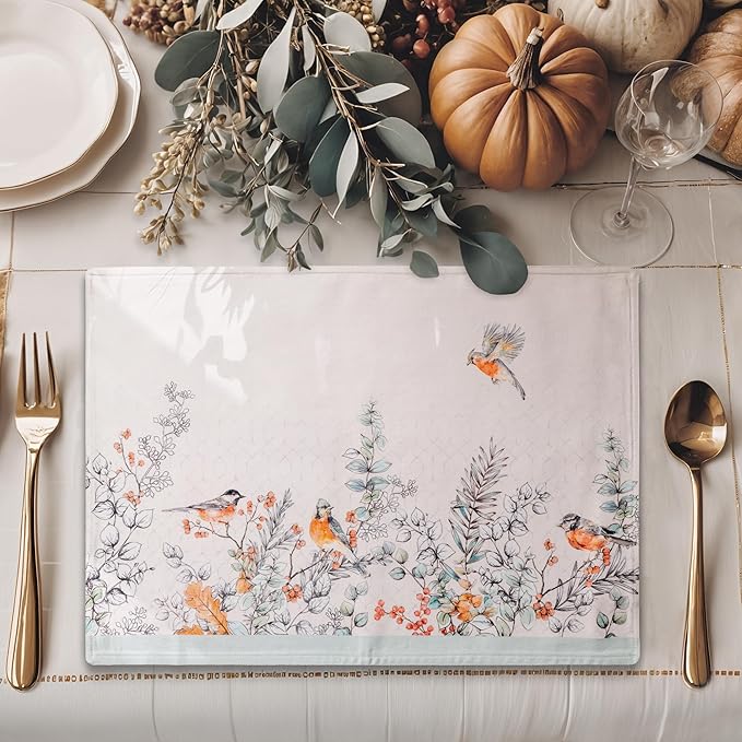 Maison d' Hermine Placemats Set of 4 100% Cotton Washable Cloth Place Mats, Reusable Table Mats for Kitchen Dining Decoration, Party, Wedding, Restaurant (Whitish Shabby Chique, 13" x 19")