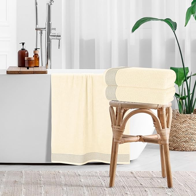 Belizzi Home Ultra Soft 4 Pack Oversized Bath Towel Set 27x54 inches, 100% Cotton Bath Towels, Highly Absorbant Compact Quickdry & Lightweight Towel, Ideal for Gym Travel Camp Pool - Ivory