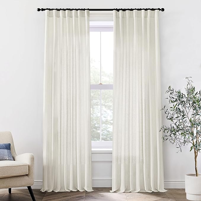 XTMYI Linen Drapes 94 Inch Curtains Length 2 Panels Set Back Tab Sheer Window Curtains Living Room Bedroom,50x94 in Long,Cream(Ivory/Off White)