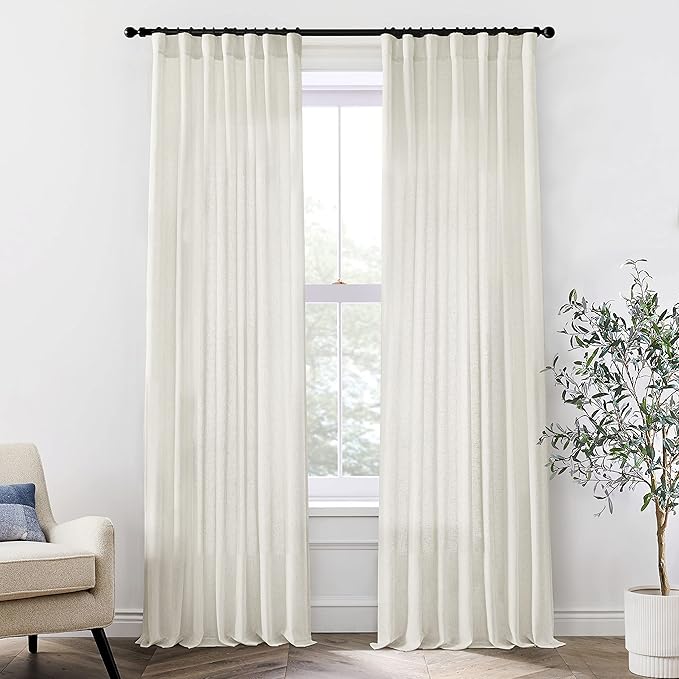 XTMYI 95 Inch Length Curtains 2 Panels Set Back Tab Linen Window Sheer Curtain Drapes for Living Room Bedroom,50x95 in Long,Cream(Ivory/Off White)