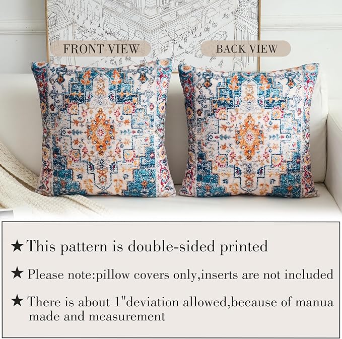 Boho Throw Pillow Covers 22x22 inch Set of 2,Boho Vintage Carpet Pattern Antique Ethnic Decor Double Sided Pattern Cushion Cover Soft Pillow Case Living Sofa Room Bed Square Pillow Cover