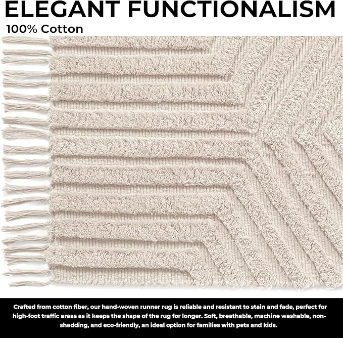 Boho Runner Rug 2x6' Washable Kitchen Rugs with Tassels Indoor Farmhouse Rugs for Bedroom Aesthetic Tufted Rug for Laundry Room Doorway Living Room_Pestal Linen