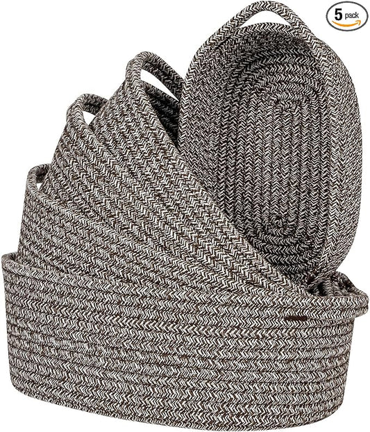 CubesLand Small Shelf Shelves Closet Over Toilet Storage Cube Organizer Basket Bin 5-Piece,Woven Basket Bin for Organizing,Nesting Cute Rope Baby Dog Cat Toy Basket Box,Brown Basket for Storage