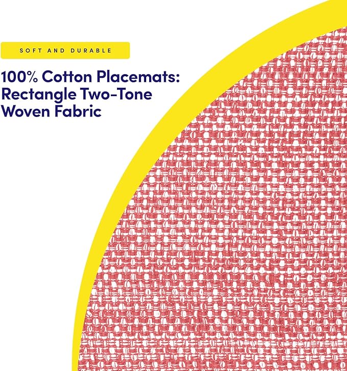 Sweet Home Collection 100% Cotton Placemats for Dining Room Rectangle Two Tone Woven Fabric 13" x 19" Soft Durable Table Mat Set, Set of 6, Pink