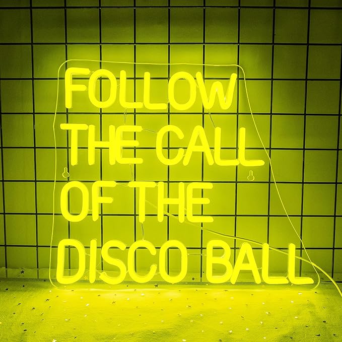 NOSUN Follow The Call of The Disco Ball Neon Sign,Neon Signs for Wall Decor,Yellow Neon Sign,Dimmable Disco Neon Lights for Disco Party Decor,Neon Signs Letter Led Lights For Dancing Club Wall Decor