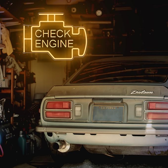 Kavaas Check Engine Neon Sign, LED Garage Sign for Car Room Decor | Check Engine Light Neon Sign for Garage Decor, Auto Repair Workshop, Man Cave - Best Gifts for Dad, Car Enthusiast (Golden Yellow)