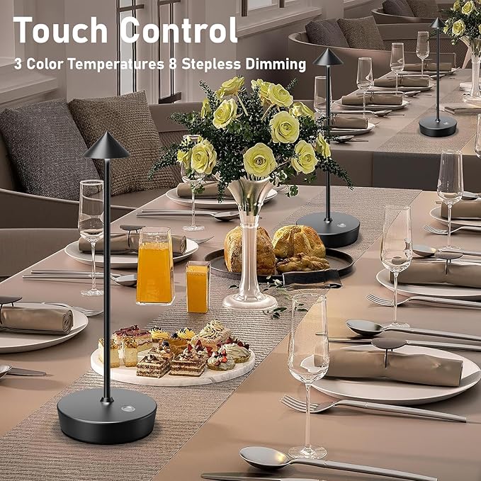 Set of 2 Rechargeable Cordless Table Lamp,6000mAh LED Battery Operated Desk Lamp Touch 3 Color Dimming Portable Outdoor Waterproof Table Light for Patio/Restaurant/Dining/Home (Black)