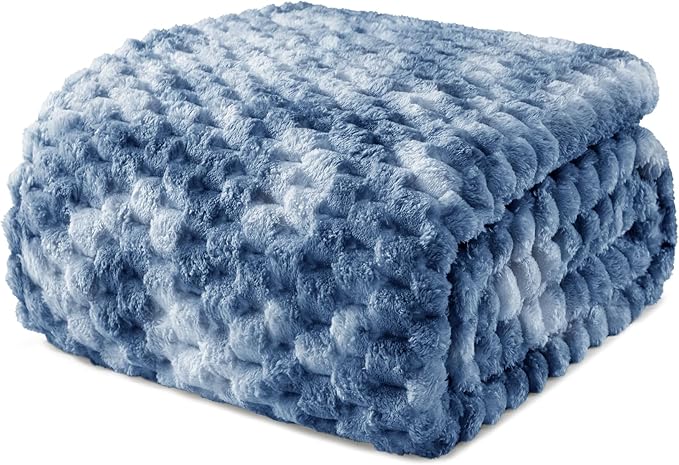 Exclusivo Mezcla King Size Soft Fleece Blanket, 90x104 Inches Stylish Jacquard Velvet Blanket for Bed, Fuzzy Cozy Lightweight for All Season, Tie-dye Stone Blue