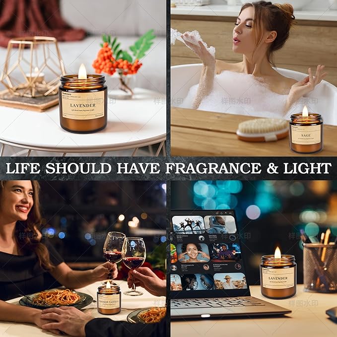 9 Pack Soy Candles for Home Scented |(Apple Cinnamon/Amber/Vanilla) Long-Lasting 270 Hours, Natural Scented Candles Gift for Women & Men, Birthday, Mother’s Day, Christmas, Thanksgiving