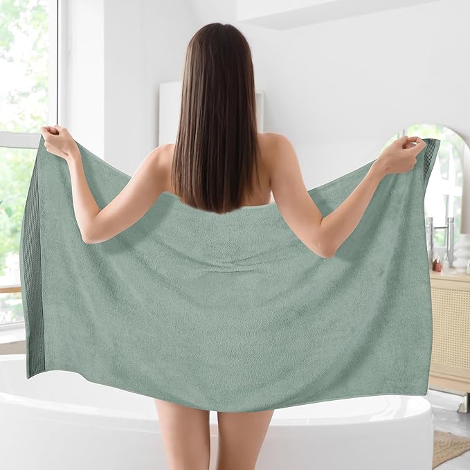 Belizzi Home Cotton 2 Pack Oversized Bath Sheet 35 x 70, Large Bath Sheet, Ultra Absorbent, Compact, Eco-Friendly and 100% Recyclable, Quick Drying and Lightweight Towel - Jade