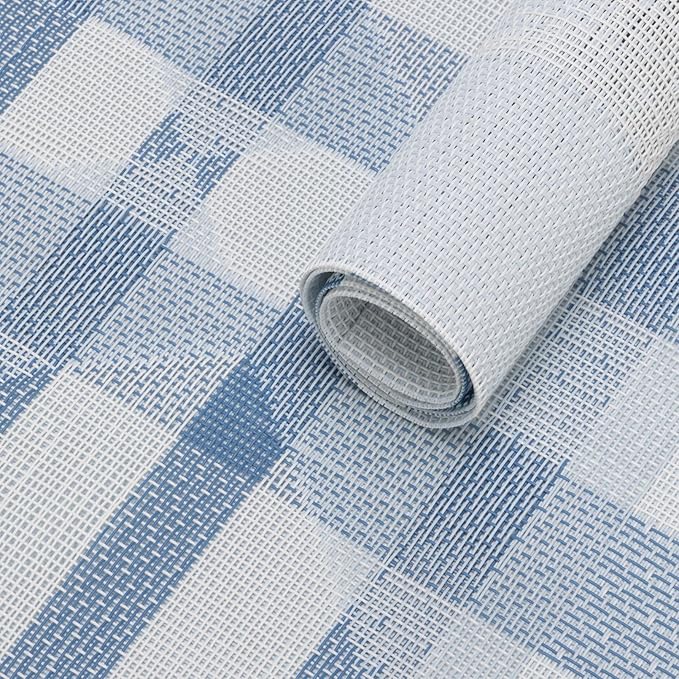 Winknowl Placemats Set of 4, Heat Resistant Stain Resistant Woven Vinyl Insulation Place mats, Durable Washable Elegant Table Mats for Kitchen Dining Table Decor (Geometric Blue)