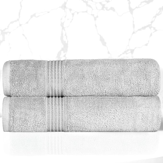 Superior Egyptian Cotton Bath Towel Set, Home Bathroom Towels, Master, Guest Bath, Decor Essentials, Quick Dry, Absorbent, Large Body Towels, Spa, Hotel, Resort, Adult, Kids, Set of 2, Silver