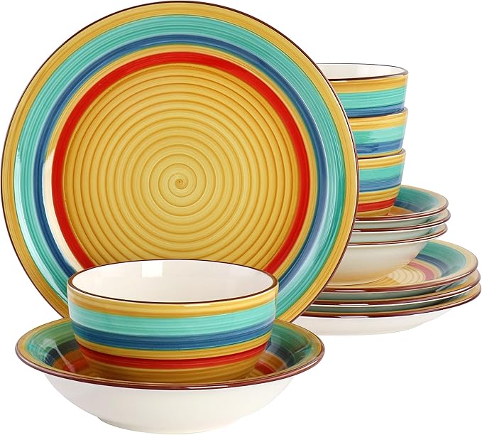 Gibson Home Rainbow 12 Piece Stoneware Dinnerware Set in Yellow Multi