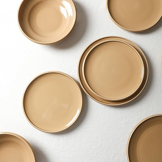 Earth & Clay Harmony 12-Piece Dinnerware, Stoneware, Plates and Bowls, Includes Dinner and Salad Plates, Cereal Bowls, Dishwasher and Microwave Safe, Dish Set for 4, Beige