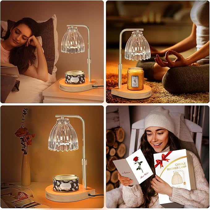 Candle Warmer Lamp with Adjustable Height, Timer & Dimmer, Birthday Gifts for Women, Elegant Gift Box & Greeting Card, Candle Lamp with 2 Bulbs for Home Decor/Bedroom/Office