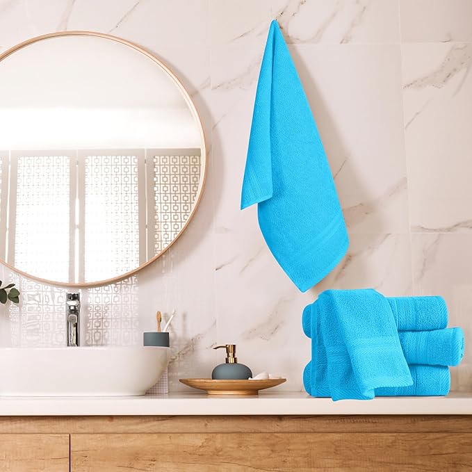 BOUTIQUO Ultra Soft 6-Piece Hand Towel Set 16x28-100% Ringspun Cotton - Durable & Highly Absorbent Hand Towels - Ideal for use in Bathroom, Kitchen, Gym, Spa & General Cleaning - Turquoise Blue