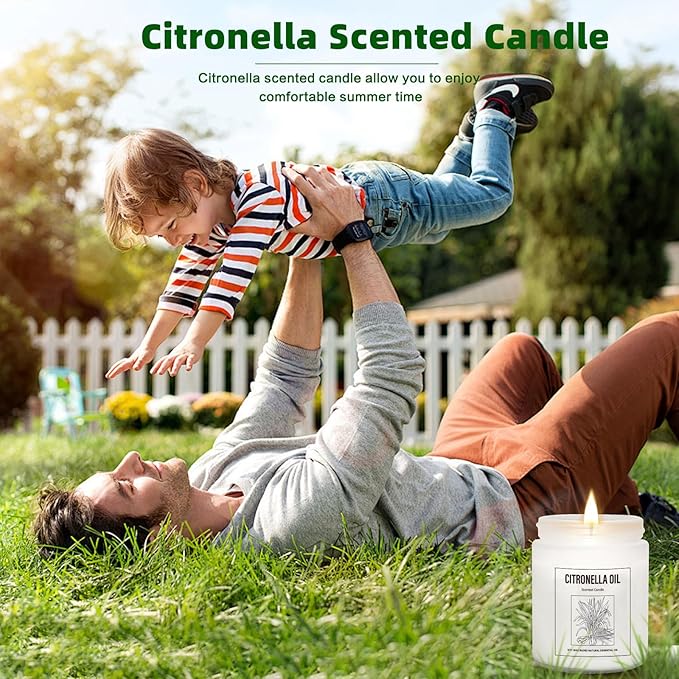 6 Pack Citronella Candles Outdoor - 42Oz Natural Soy Wax Candle Set, 300 Hour Long Lasting Scented Candles for Camping, Backyard & Patio